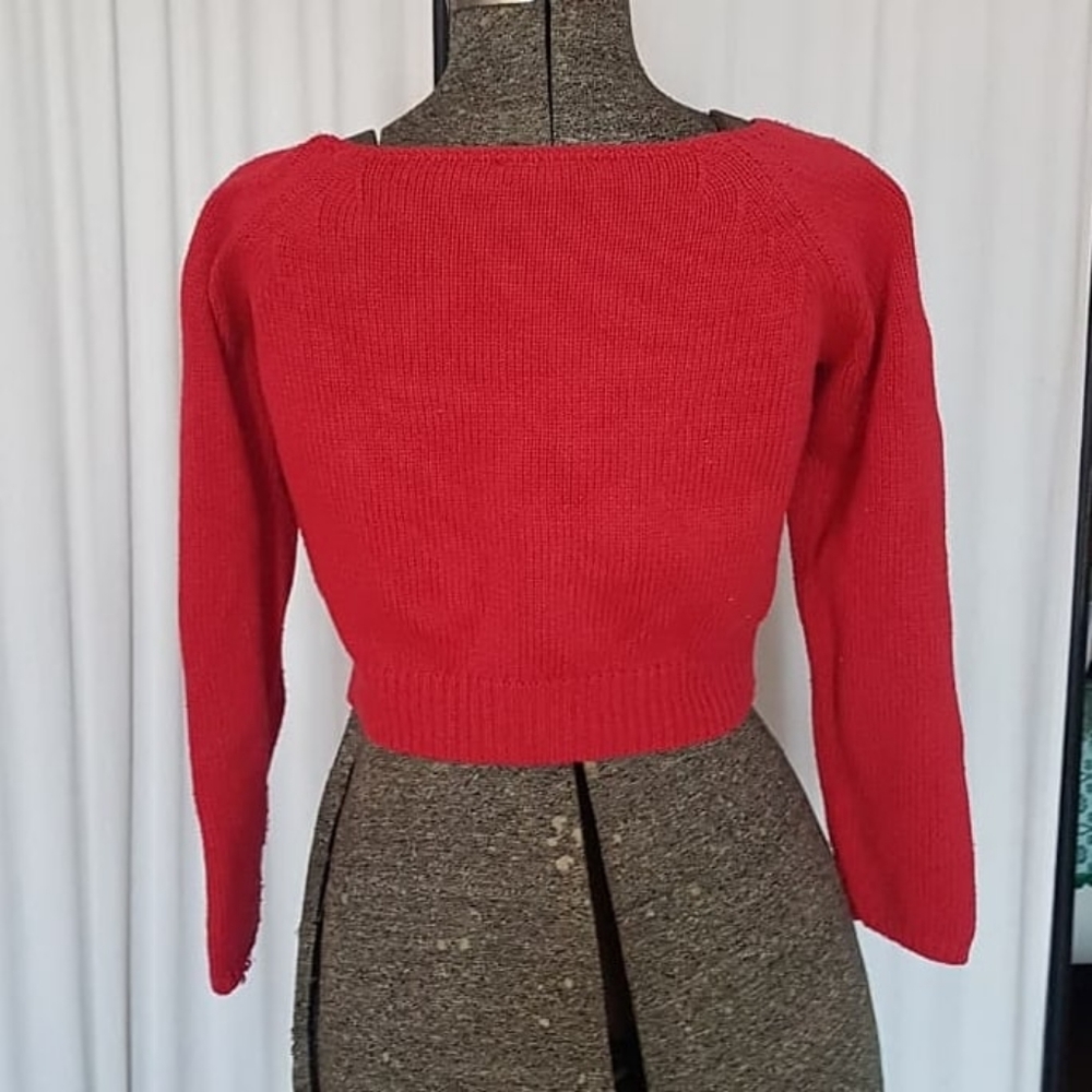 Red cropped knit sweater